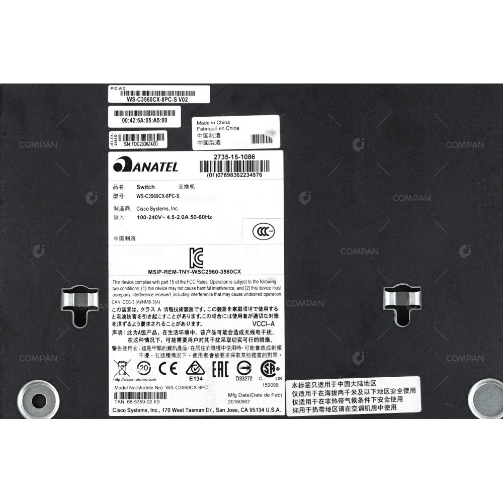 WS-C3560CX-8PC-S CISCO 8 PORT 1GB RJ-45 POE+ 240W 2 PORT 1GB RJ-45 2 PORT SFP